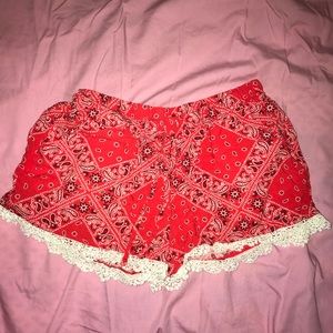 Red bandana print shorts